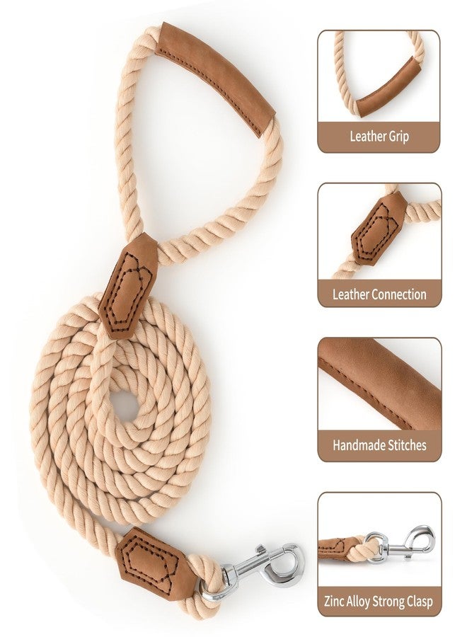 مايل هاي لايف طوق كلاب من مايل هاي لايف، طوق من حبل قطني مضفر بمقبض جلدي - مشبك معدني شديد التحمل، 4 أقدام، سمك 1/2 بوصة - طوق زفاف، مشي وتدريب للكلاب الصغيرة والمتوسطة والكبيرة (بني فاتح) - Image 5